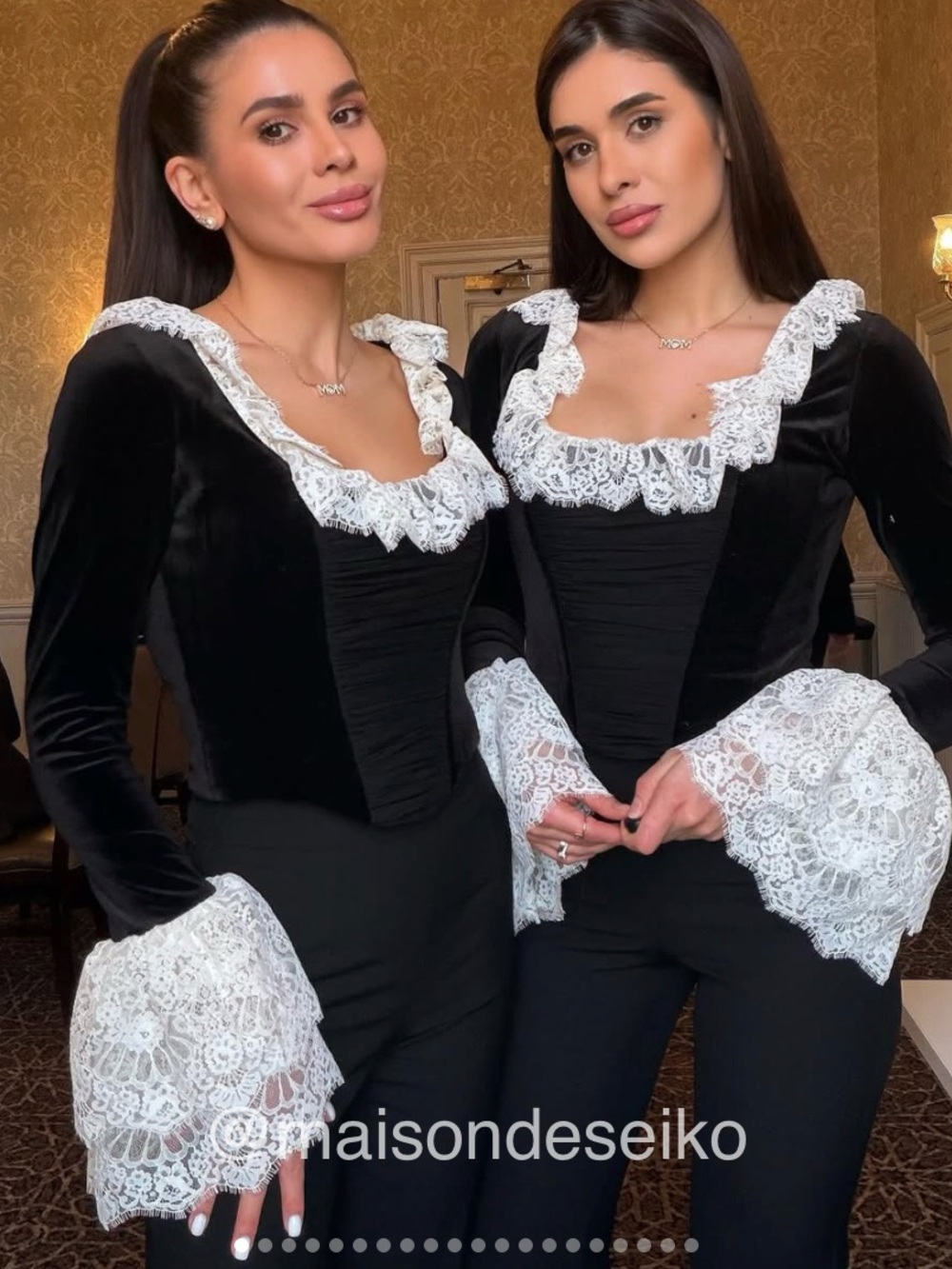 House of CB Top Black Velvet Jacinda Lace Ruffle Long Sleeve Corset size XS